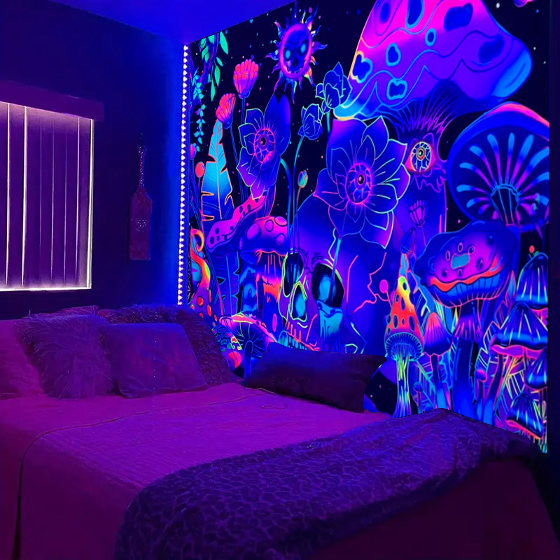 Title 7, Fluorescent Skull Tapestry UV Black Light Backg...