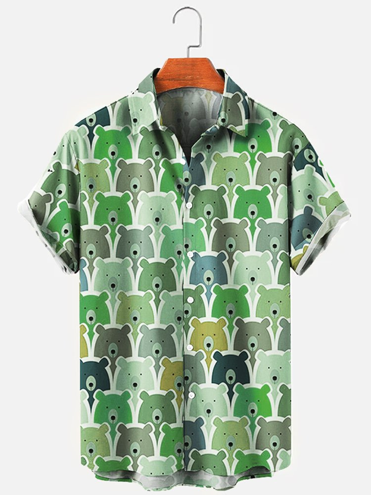 Title 3, Camisa Havaiana Masculina com Estampa de Urso F...