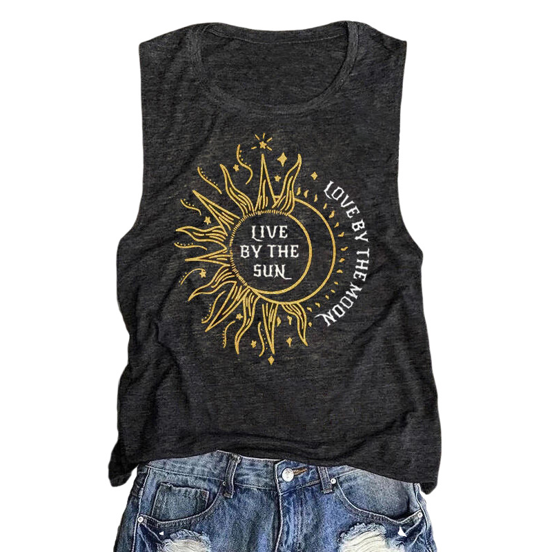 Title 2, Ladies Vest Sunflower Sun Love Moon Print Round...