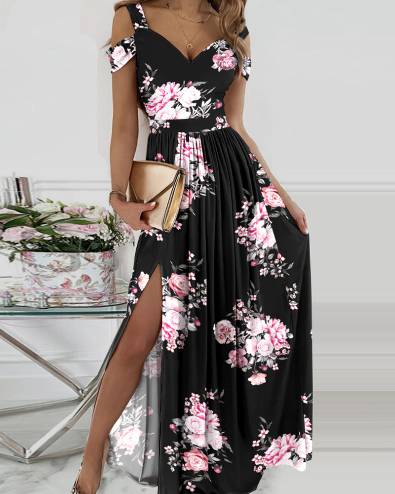 Title 2, Spaghetti Strap Floral Print Split Dress