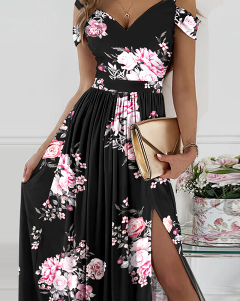 Title 5, Spaghetti Strap Floral Print Split Dress