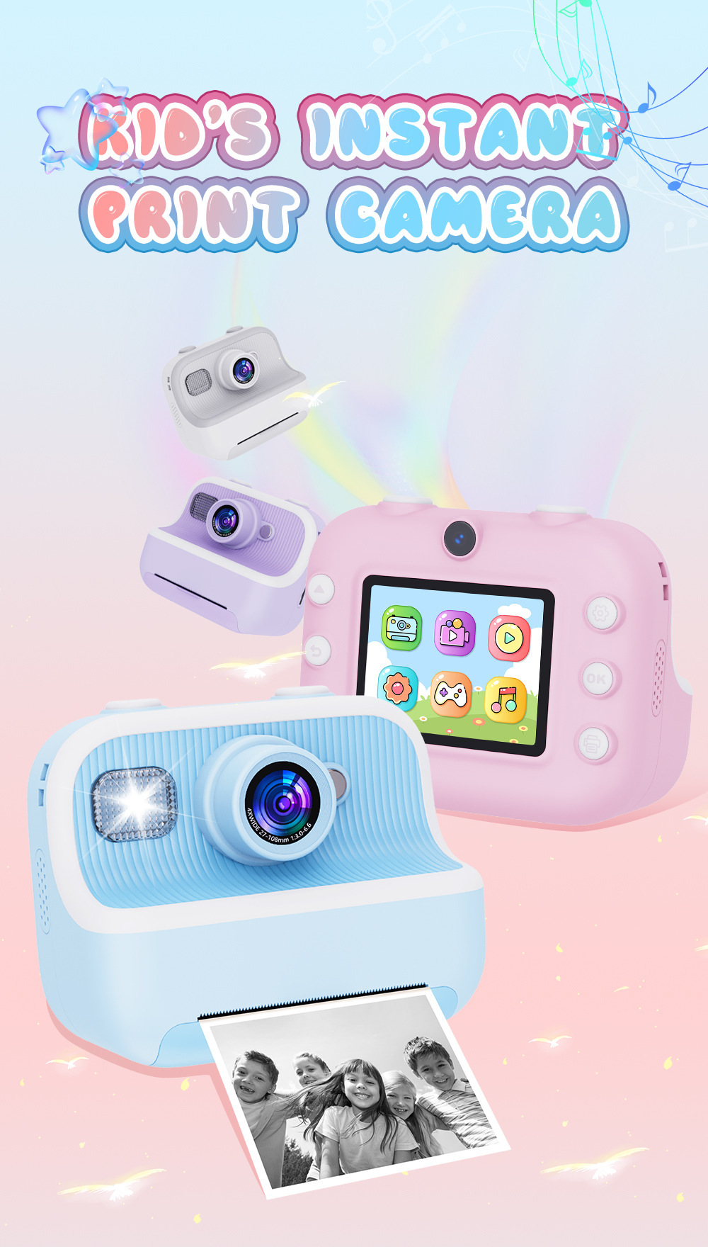 Dual camera children's camera in pink color