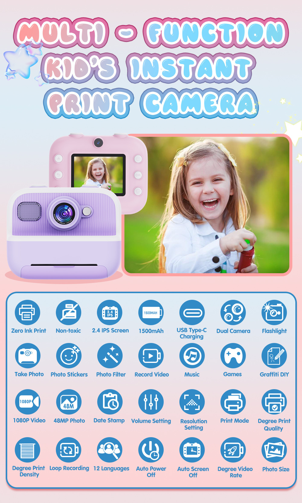 Dual camera children's camera with printing function