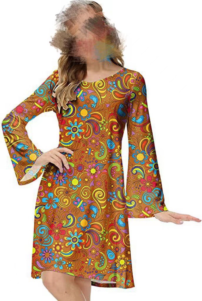 Title 2, Hippies Disco Lady Dress Plus Headscarf