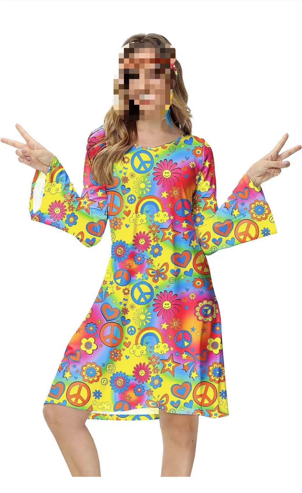 Title 4, Hippies Disco Lady Dress Plus Headscarf