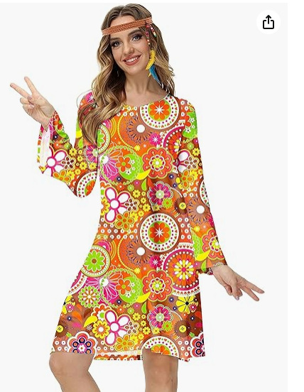 Title 7, Hippies Disco Lady Dress Plus Headscarf