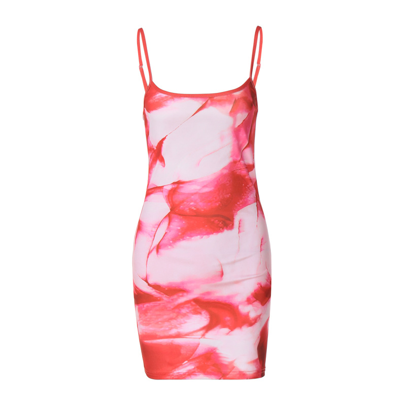 Title 4, Fashion Printing Hip Spaghetti Straps Dress