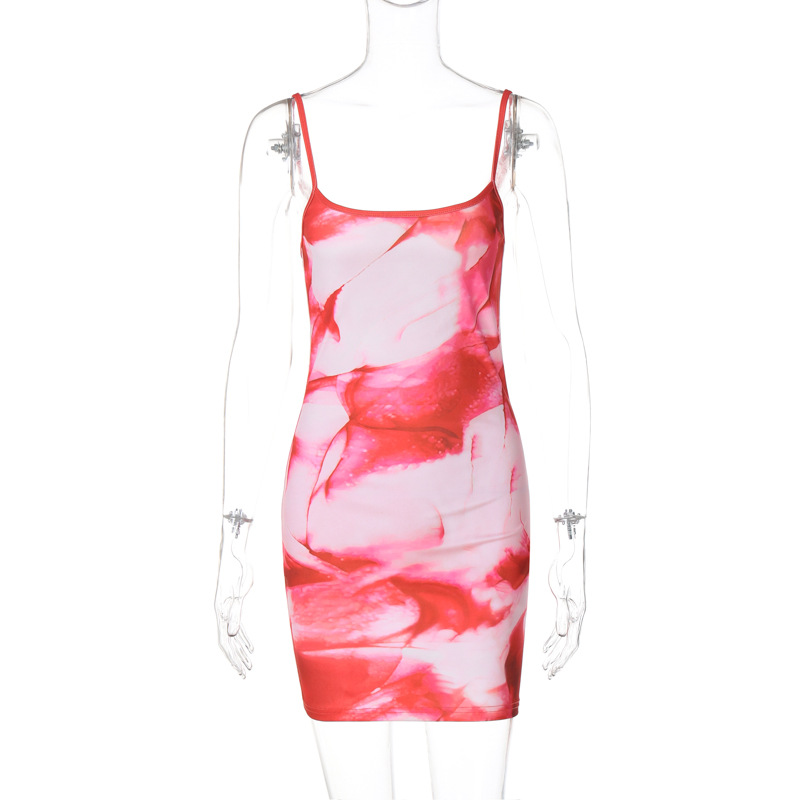 Title 14, Fashion Printing Hip Spaghetti Straps Dress