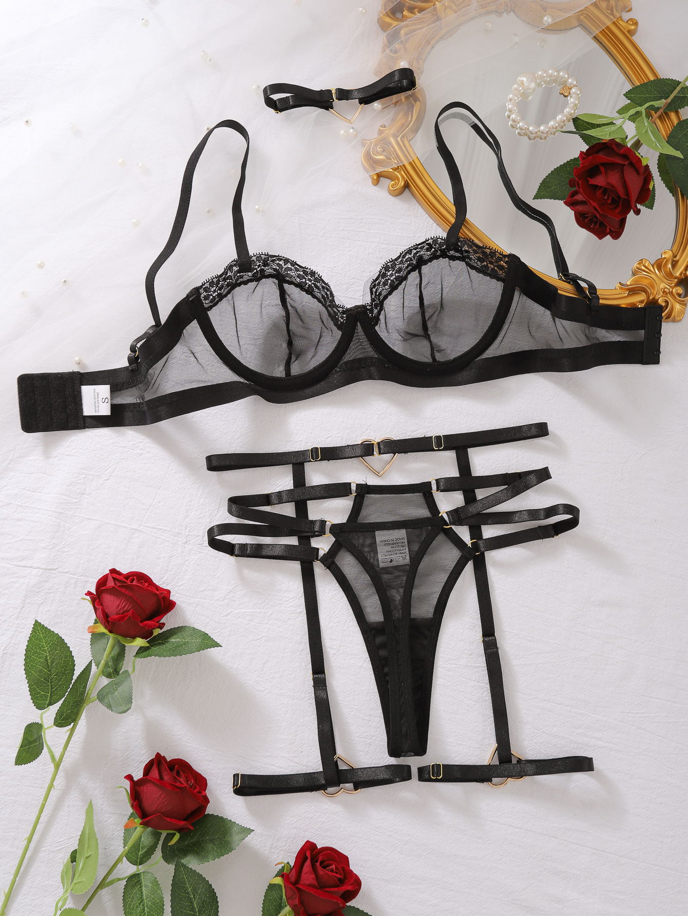 Title 11, Mesh Love Metal Buckle Four-piece Set For Women