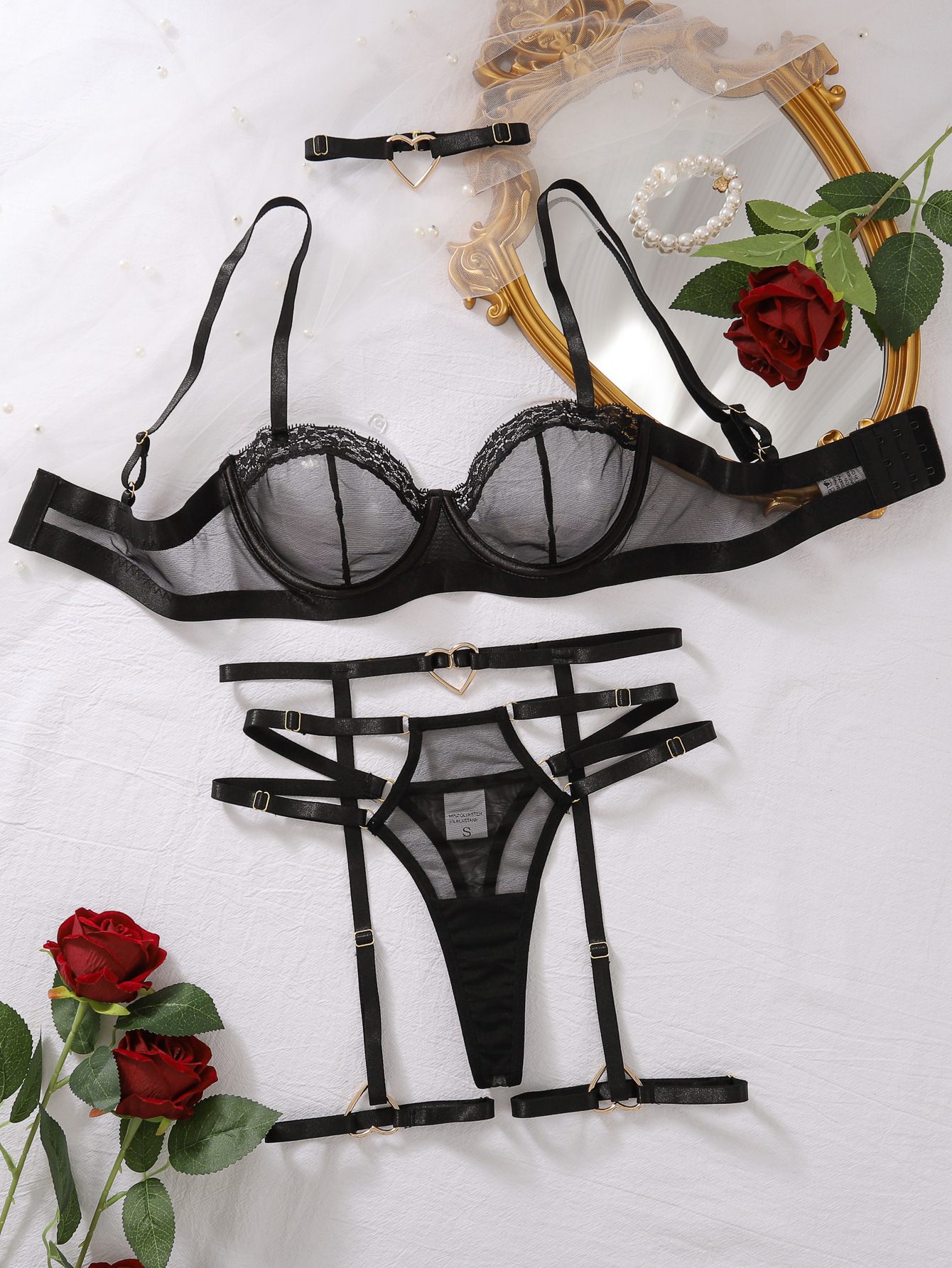 Title 13, Mesh Love Metal Buckle Four-piece Set For Women