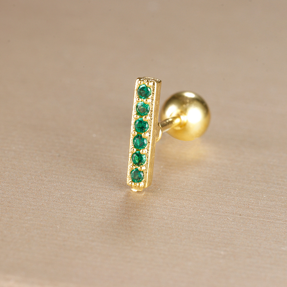 Title 1, Stainless Steel Rod Green Zircon Crown Ear Bone...