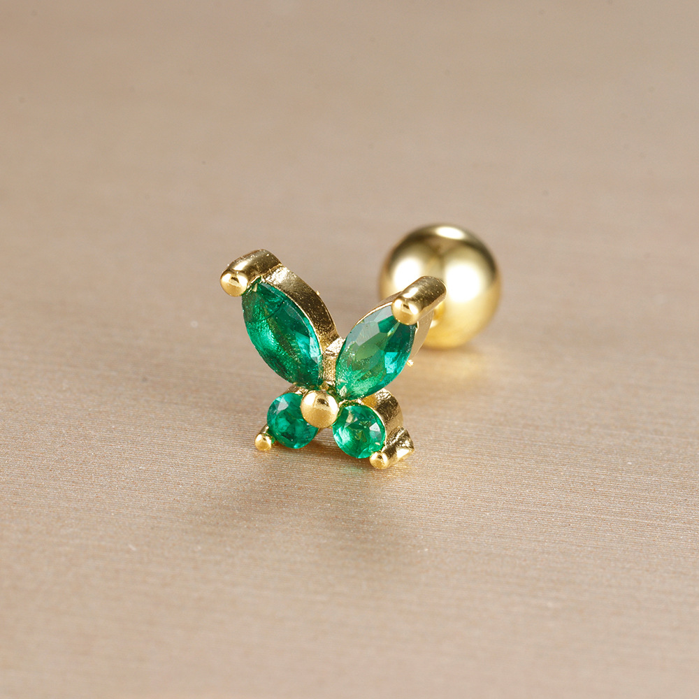 Title 2, Stainless Steel Rod Green Zircon Crown Ear Bone...