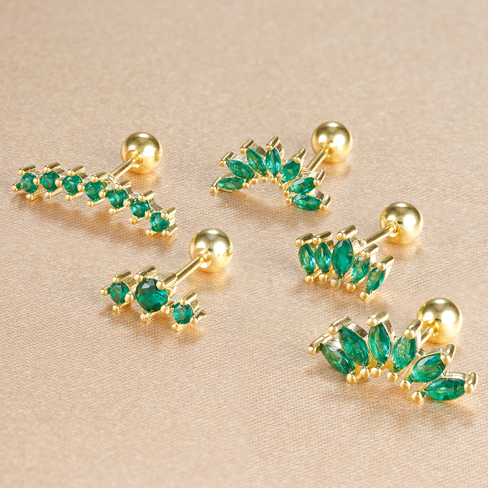 Title 3, Stainless Steel Rod Green Zircon Crown Ear Bone...