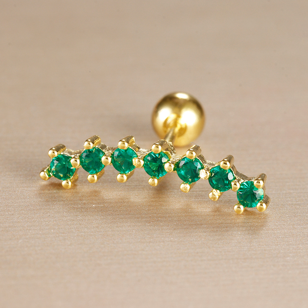 Title 4, Stainless Steel Rod Green Zircon Crown Ear Bone...