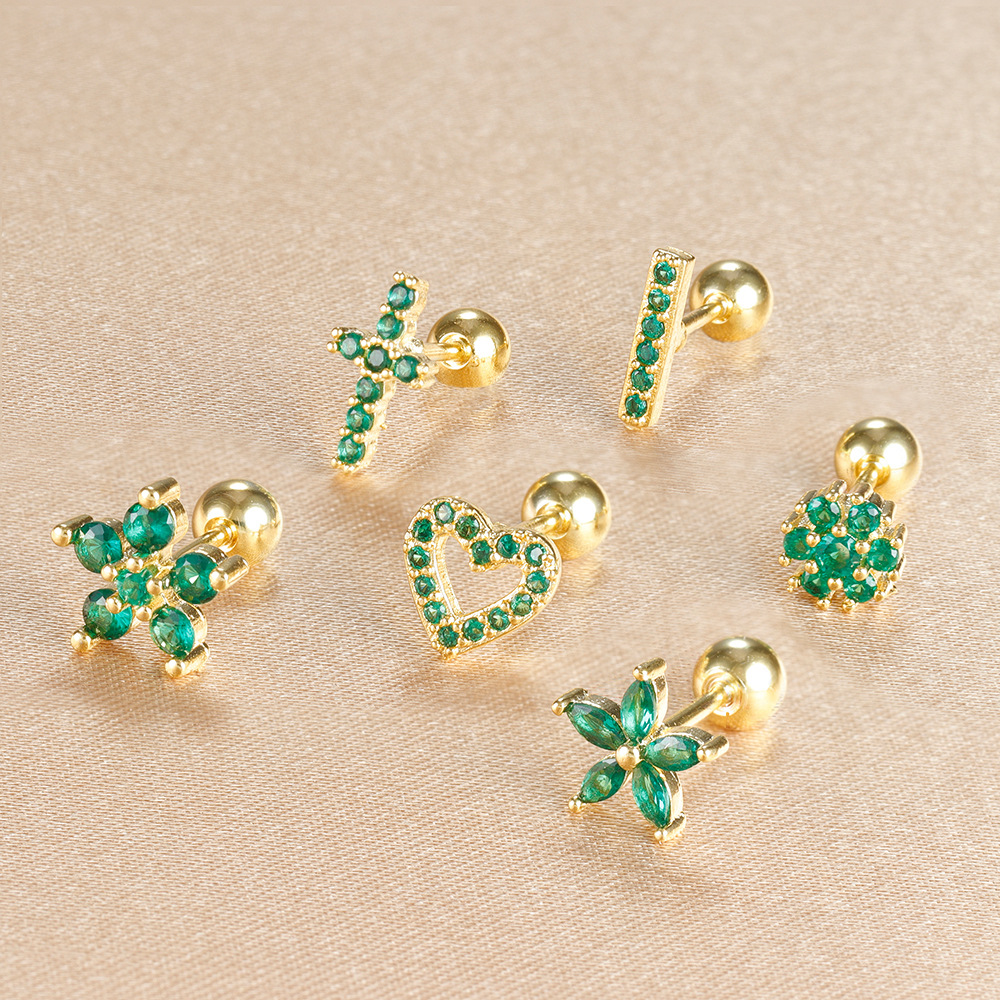 Title 5, Stainless Steel Rod Green Zircon Crown Ear Bone...