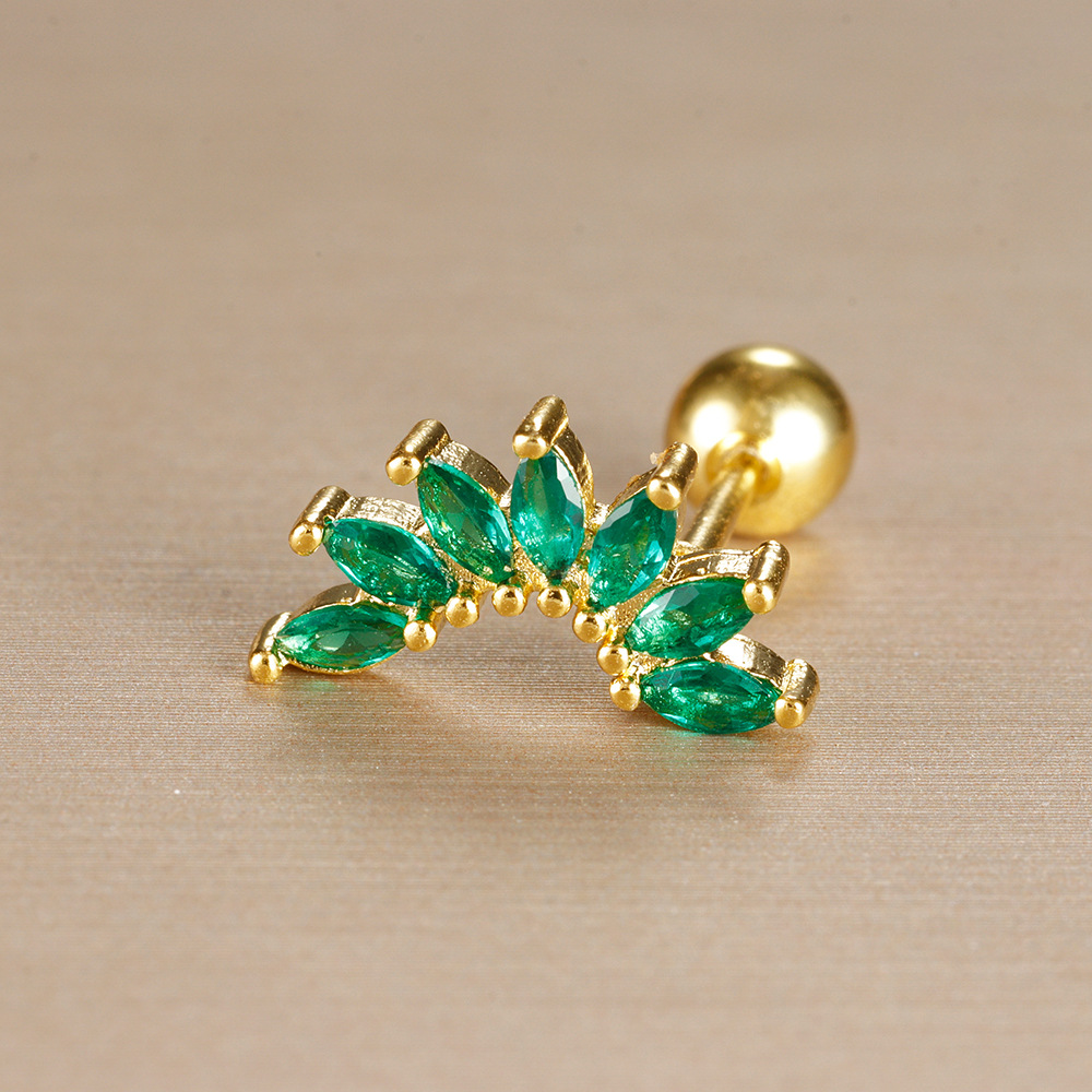 Title 7, Stainless Steel Rod Green Zircon Crown Ear Bone...