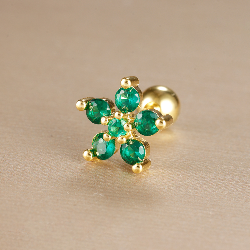 Title 8, Stainless Steel Rod Green Zircon Crown Ear Bone...