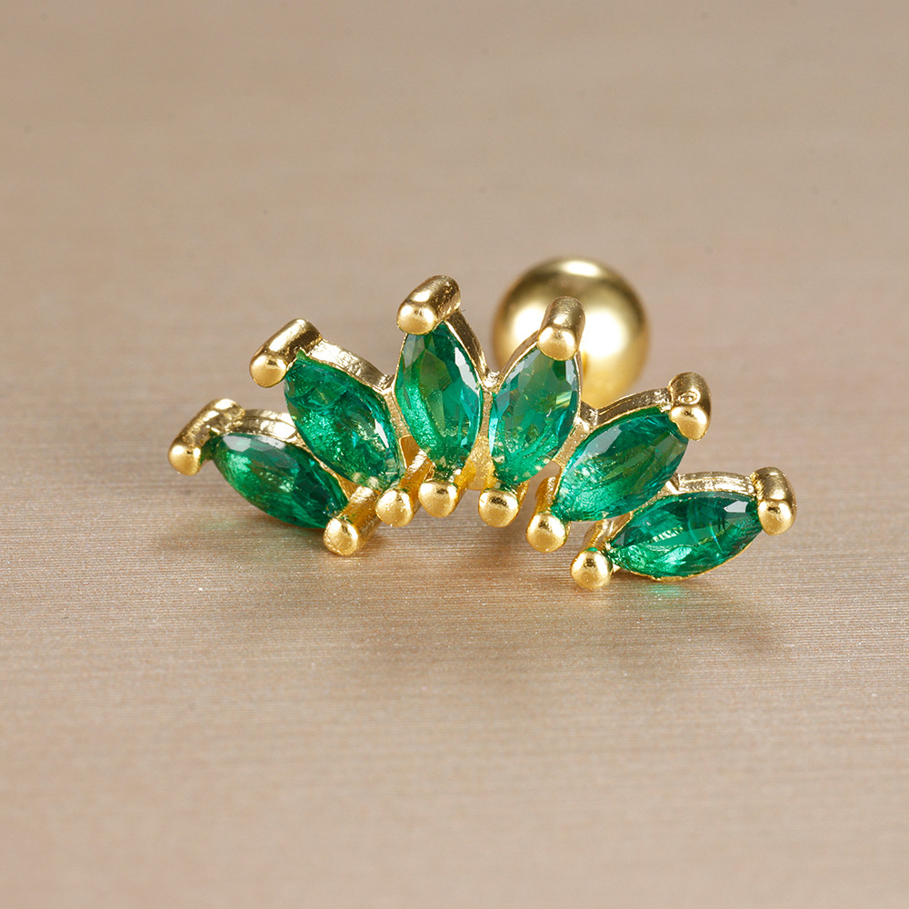 Title 10, Stainless Steel Rod Green Zircon Crown Ear Bone...