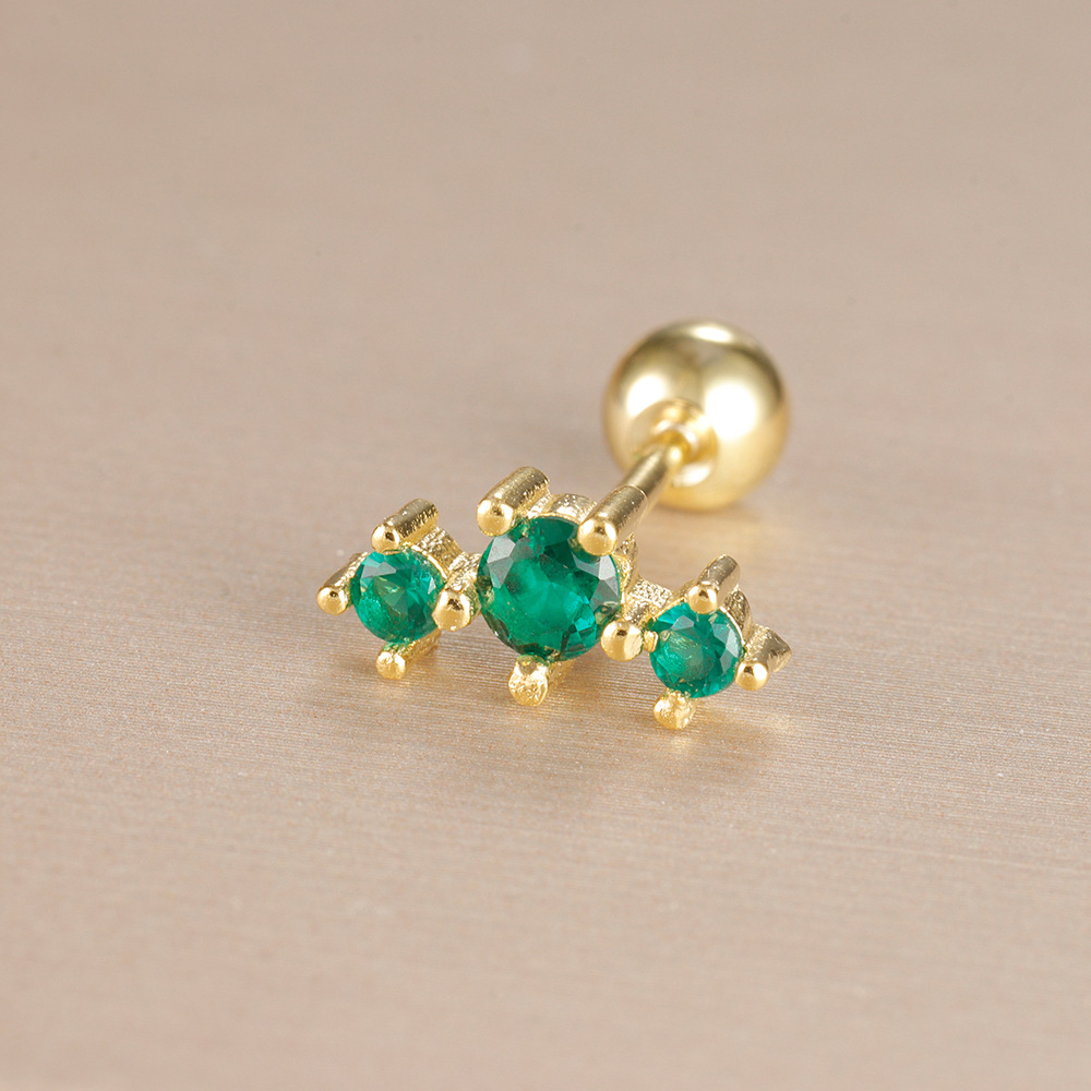 Title 11, Stainless Steel Rod Green Zircon Crown Ear Bone...