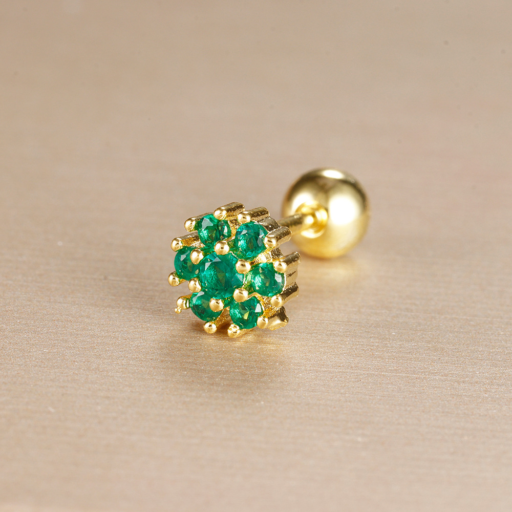 Title 12, Stainless Steel Rod Green Zircon Crown Ear Bone...