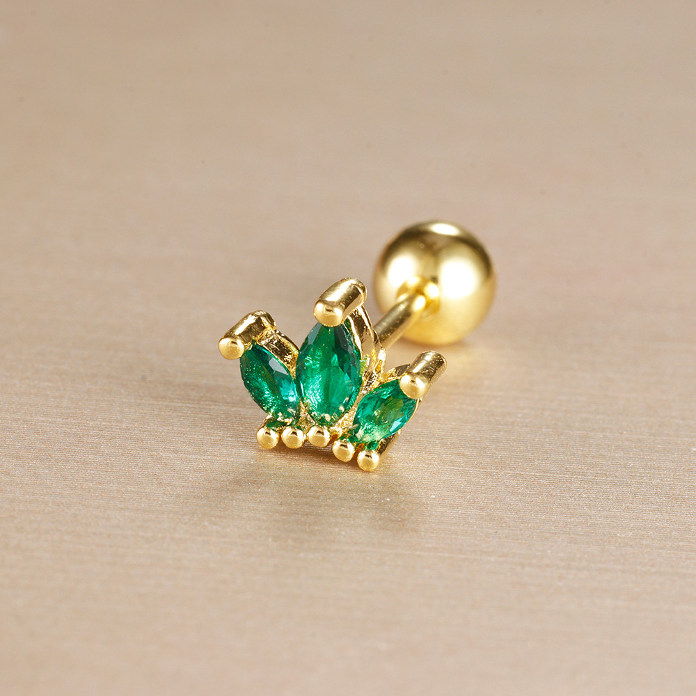 Title 13, Stainless Steel Rod Green Zircon Crown Ear Bone...