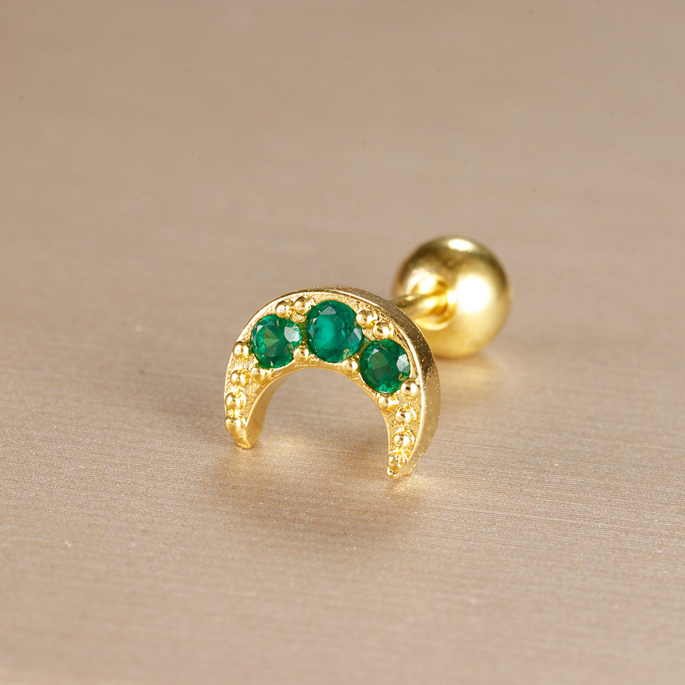 Title 15, Stainless Steel Rod Green Zircon Crown Ear Bone...