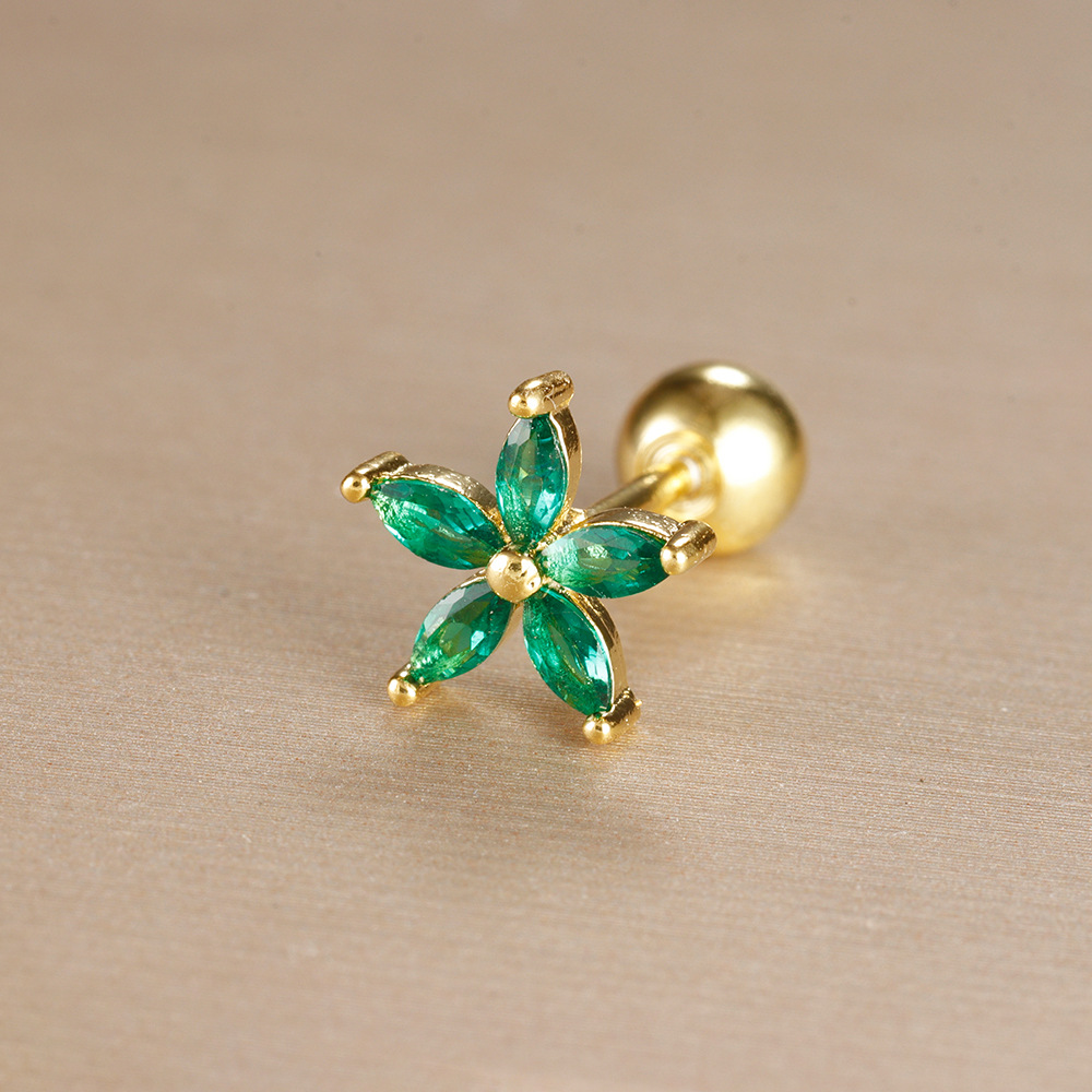 Title 19, Stainless Steel Rod Green Zircon Crown Ear Bone...