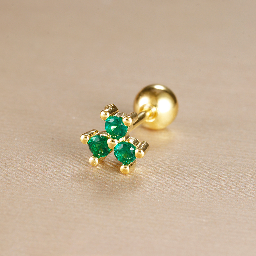 Title 21, Stainless Steel Rod Green Zircon Crown Ear Bone...