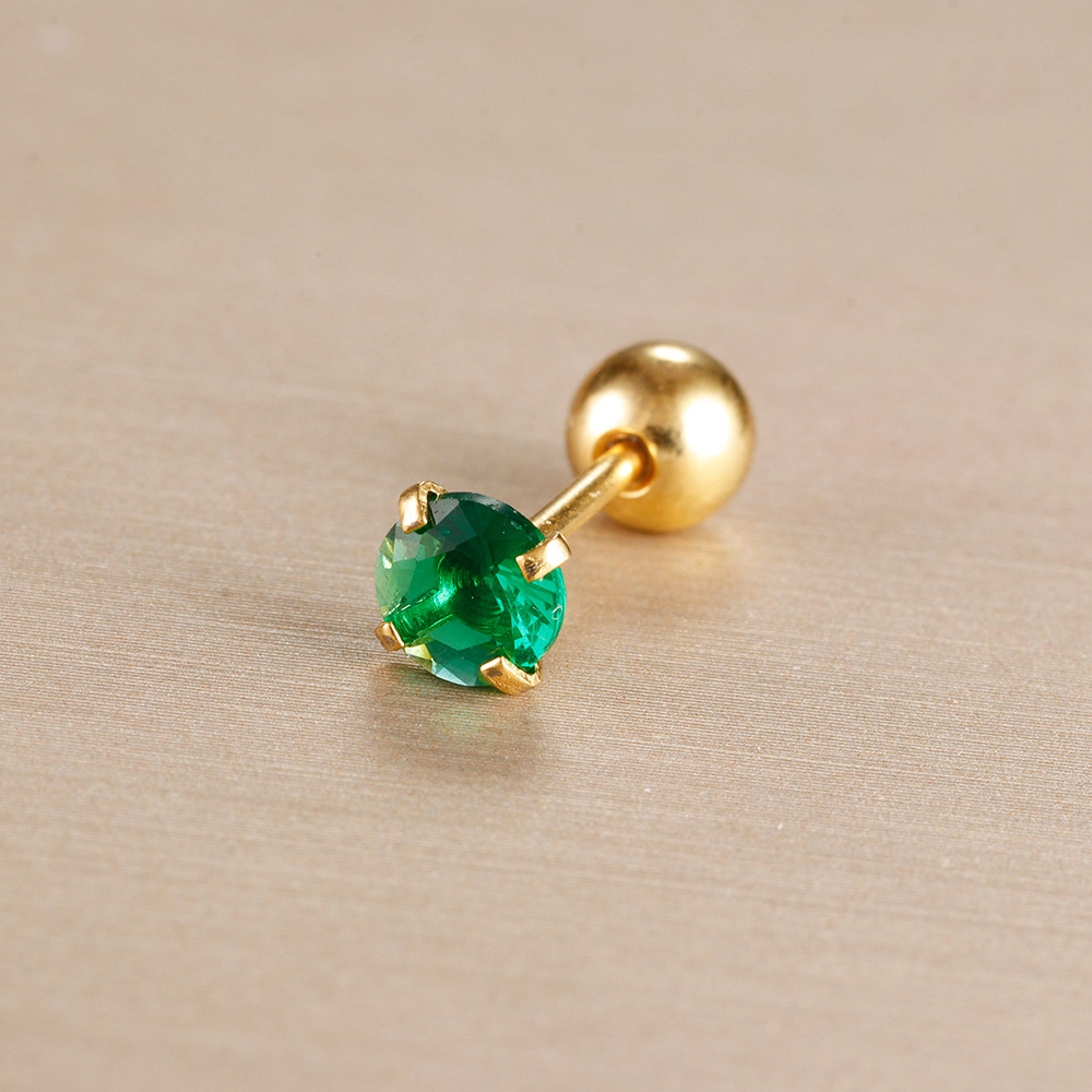 Title 22, Stainless Steel Rod Green Zircon Crown Ear Bone...