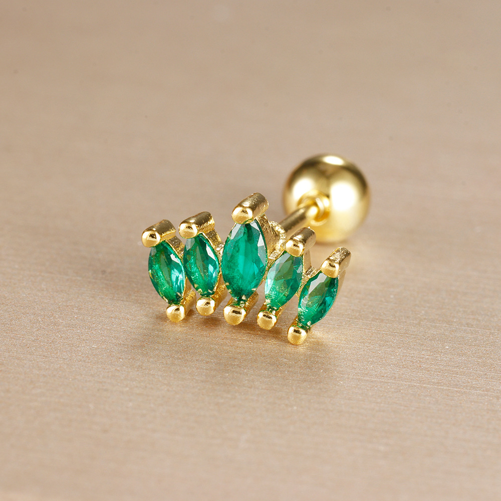 Title 23, Stainless Steel Rod Green Zircon Crown Ear Bone...