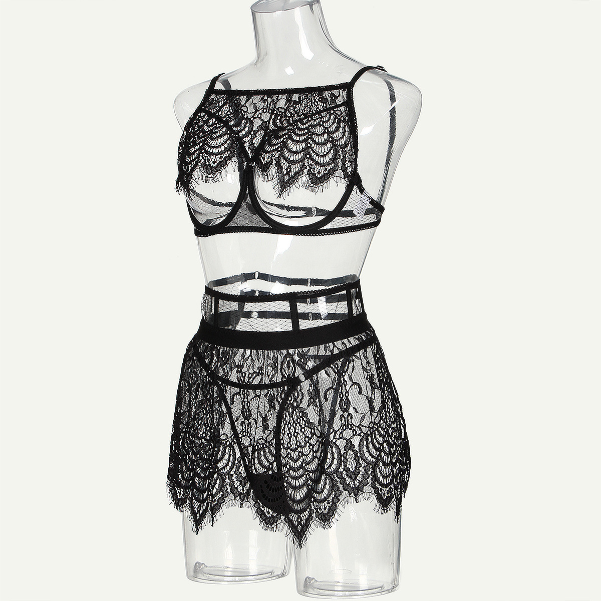 Title 3, Lace Cutout See-through Three-piece Set