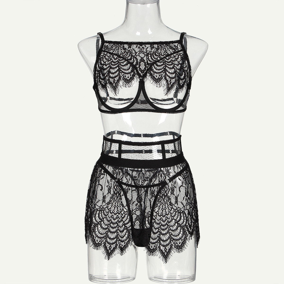 Title 10, Lace Cutout See-through Three-piece Set