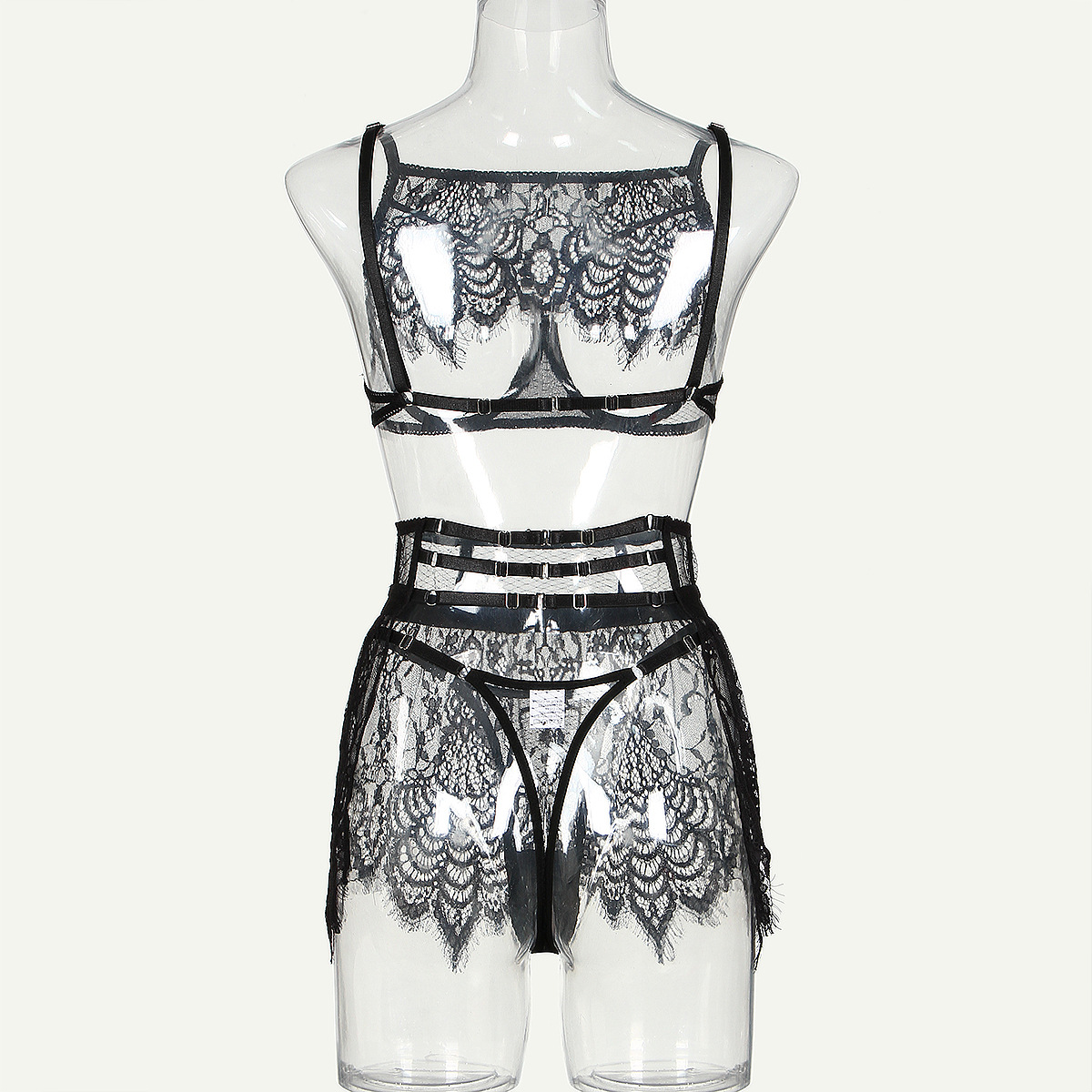 Title 12, Lace Cutout See-through Three-piece Set