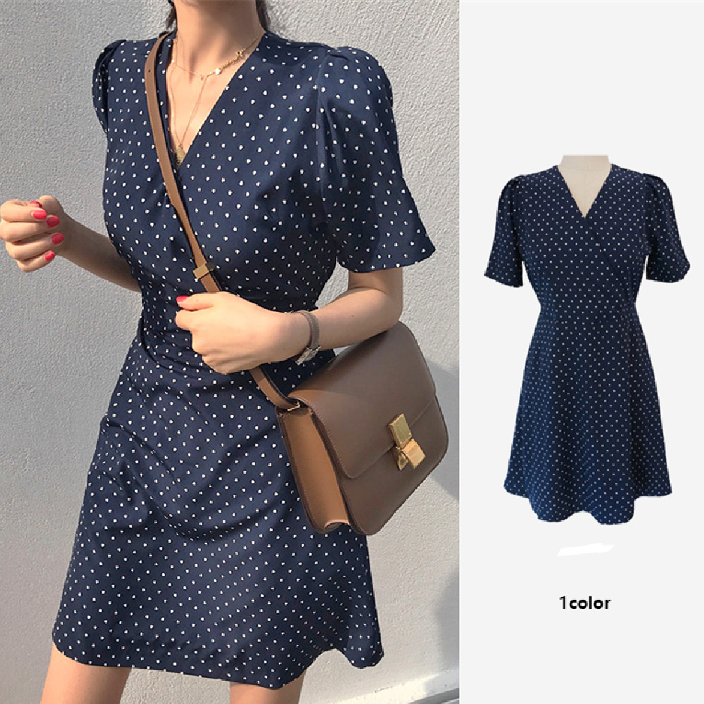 Title 2, Waist Slimming Temperament Polka Dot Floral Dress