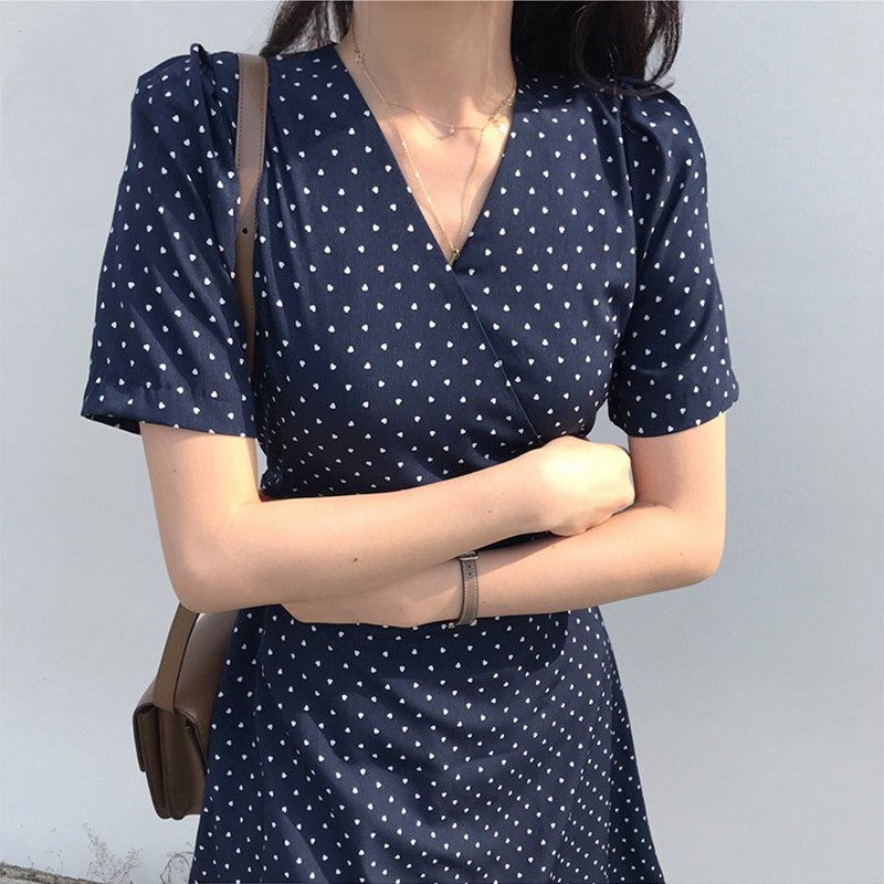 Title 5, Waist Slimming Temperament Polka Dot Floral Dress