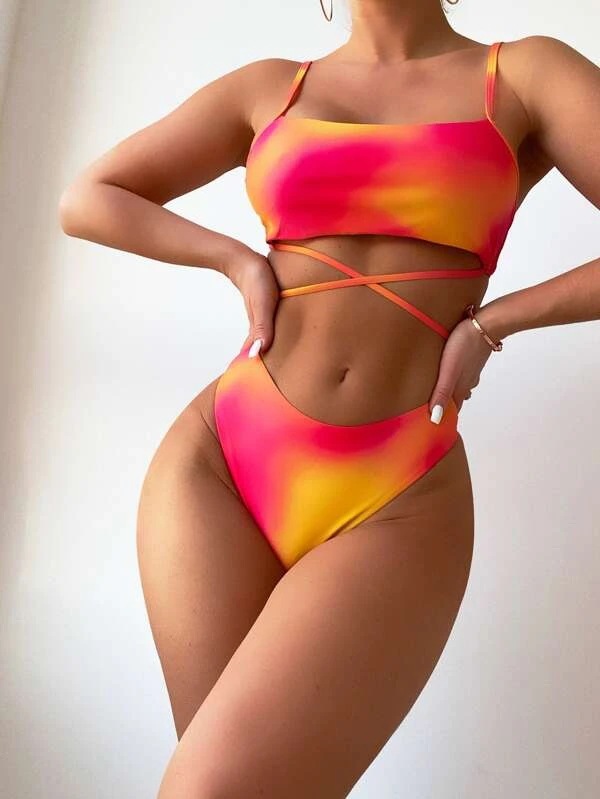 Title 4, Bikini trois pièces multicolore tie-dye pour femme