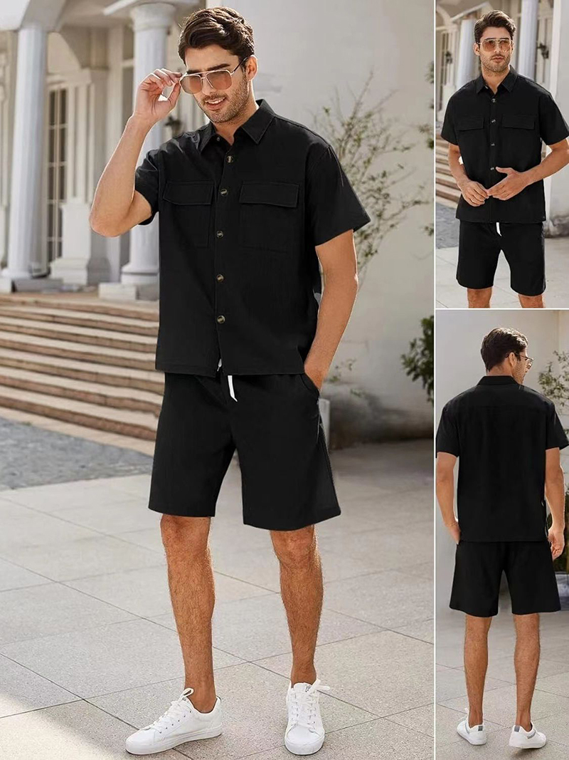 Title 6, Summer Suits Men Short Sleeve Lapel Pockets Shi...