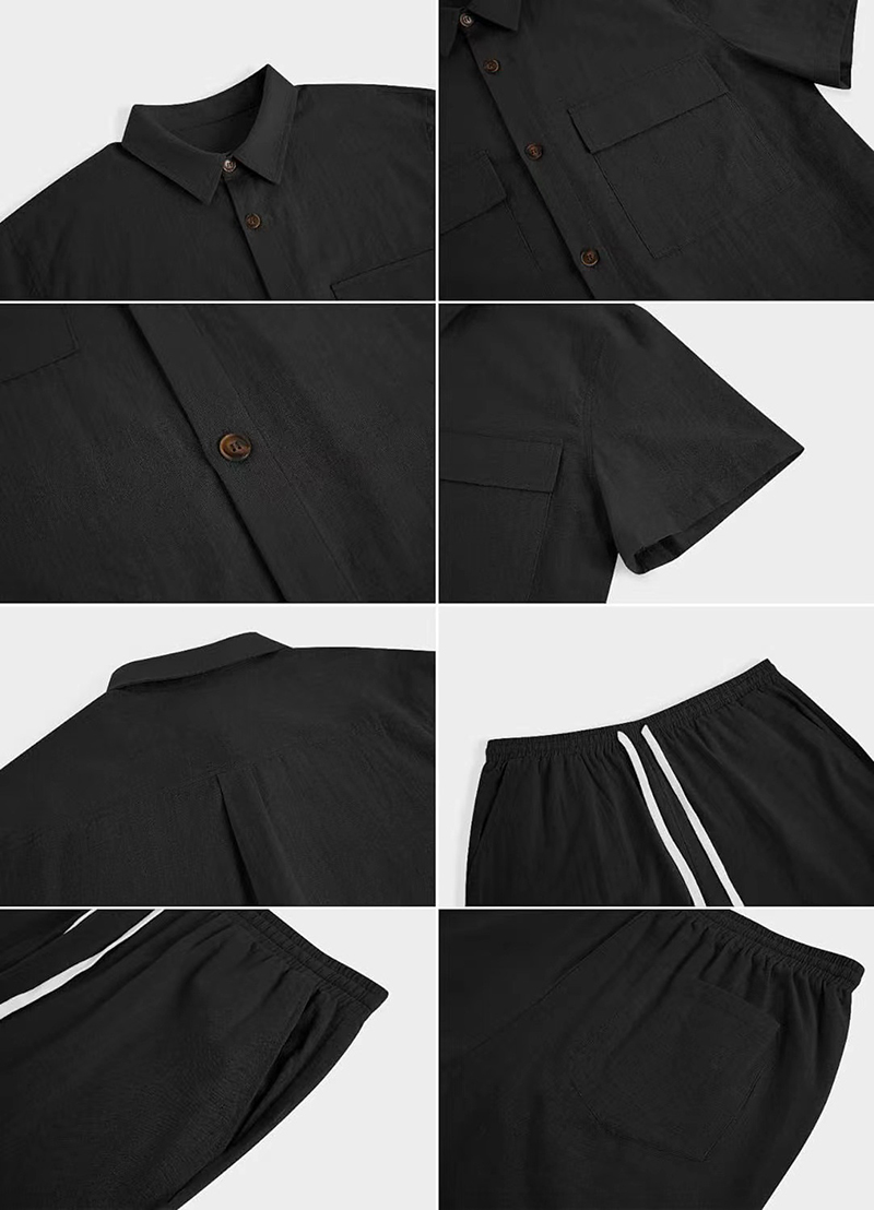 Title 8, Summer Suits Men Short Sleeve Lapel Pockets Shi...