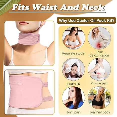 Castor Oil Pack Wrap Set with Strap. Made of 100% Organic cotton that is extra soft on the skin and hypoallergenic for the most sensitive skin types.The castor oil pack must be tightly woven to ensure the castor oil absorbs into your skin, not only the ca