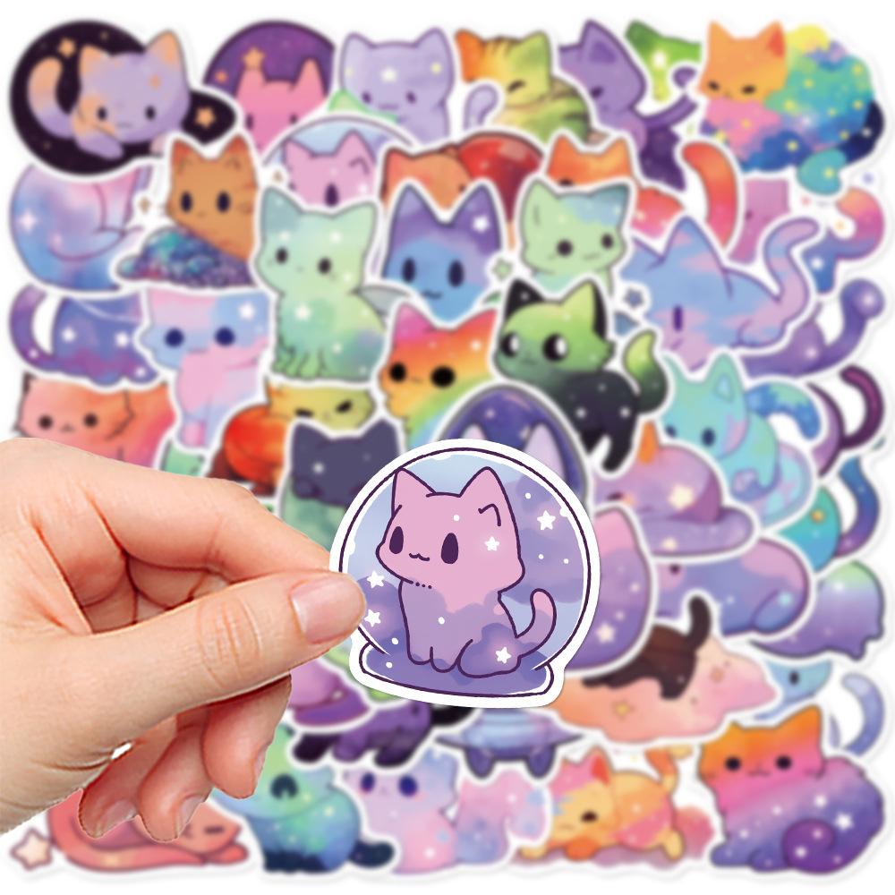 Space Cat Stickers 50Pcs | Colorful Sky & Stars Theme