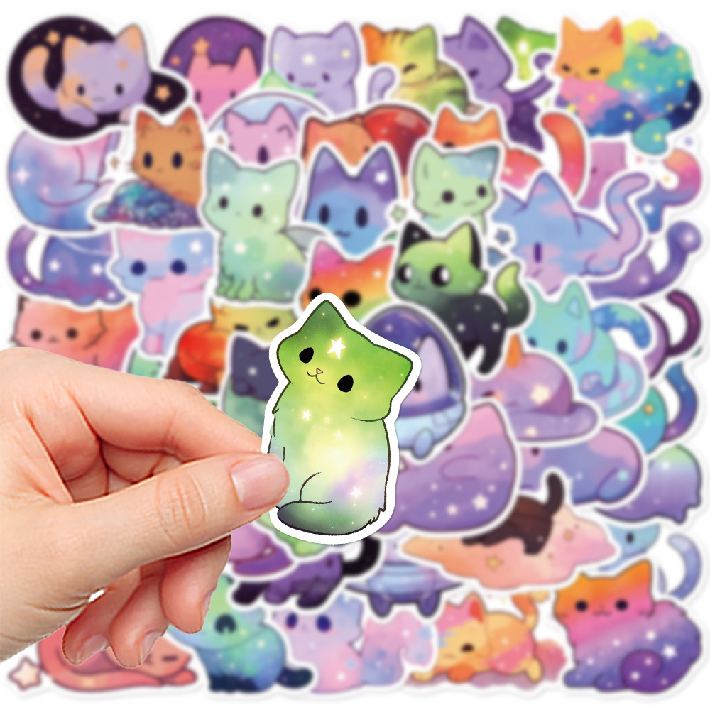 Space Cat Stickers 50Pcs | Colorful Sky & Stars Theme