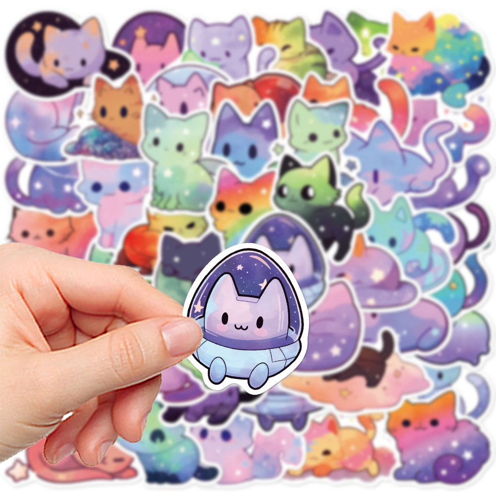 Space Cat Stickers 50Pcs | Colorful Sky & Stars Theme