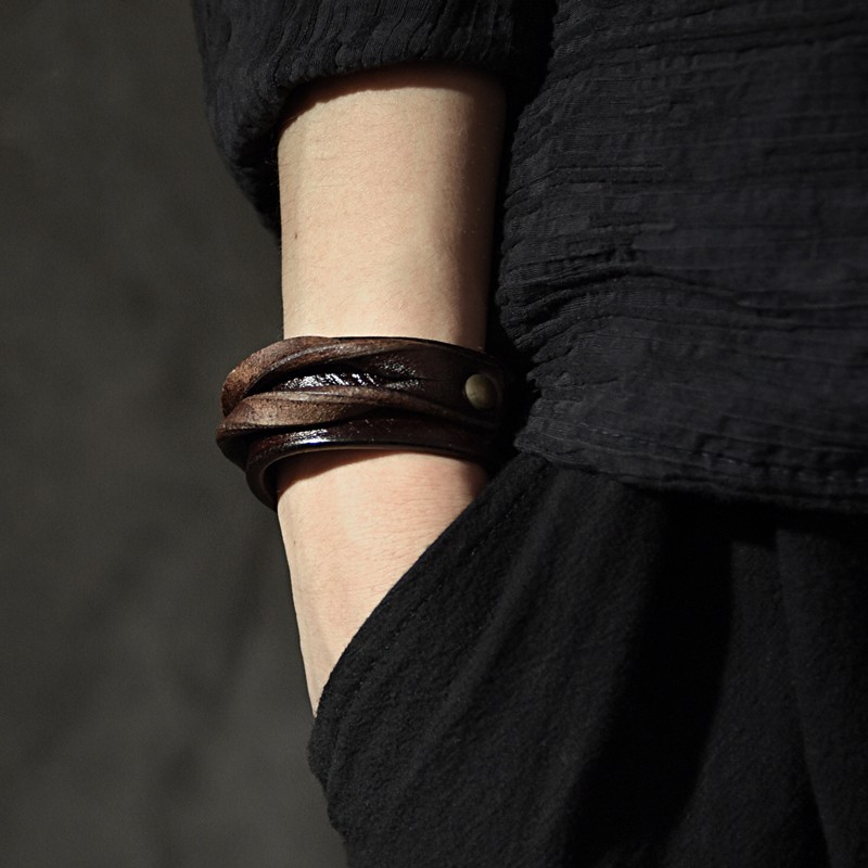 Leather Bracelet - Black Coffee Retro Style