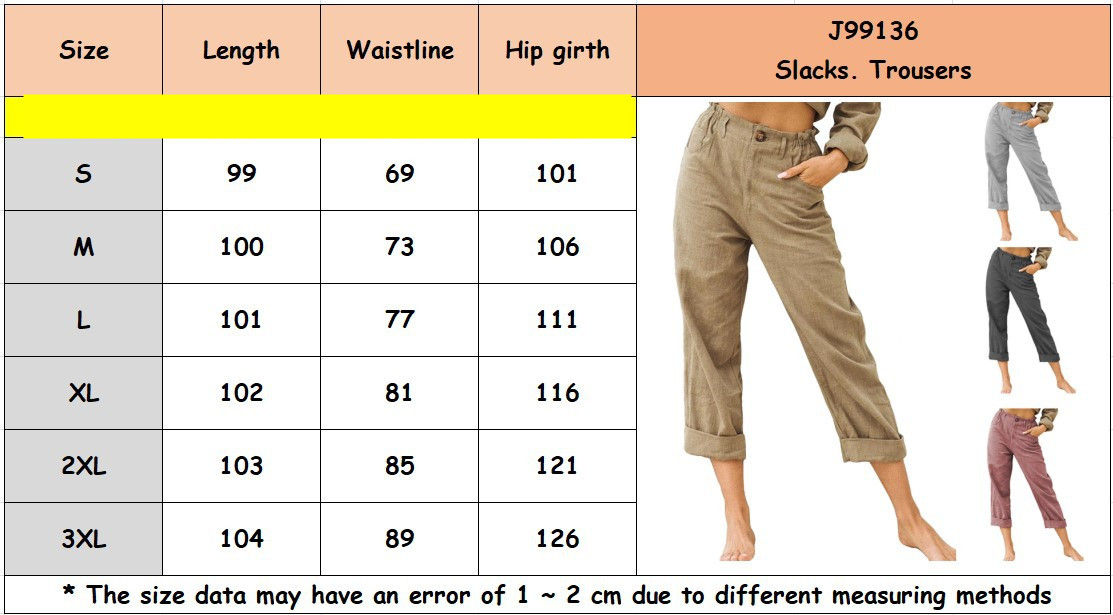 Cotton linen women pants relaxed fit elastic waist drawstring lightweight breathable trousers summer casual style