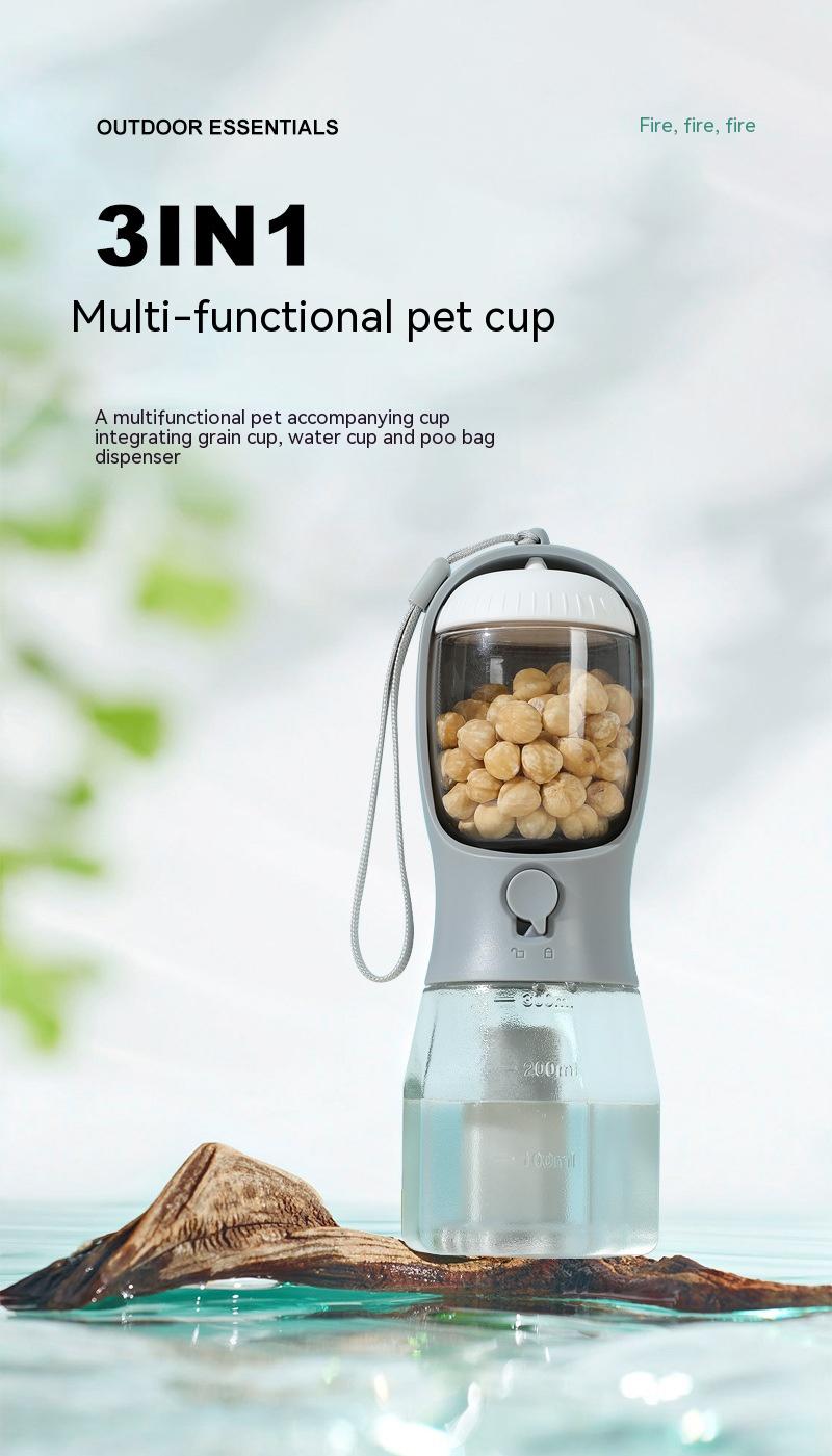 BEYONDARY 3-in-1 Portable Dog Water Bottle with Food Container & Waste Bag Dispenser