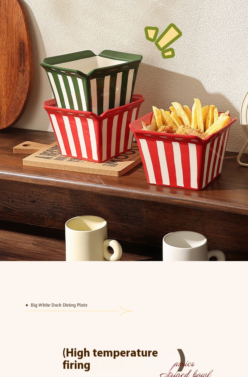 Title 7, Ceramic Popcorn Bowl French Fries Shape Snack F...