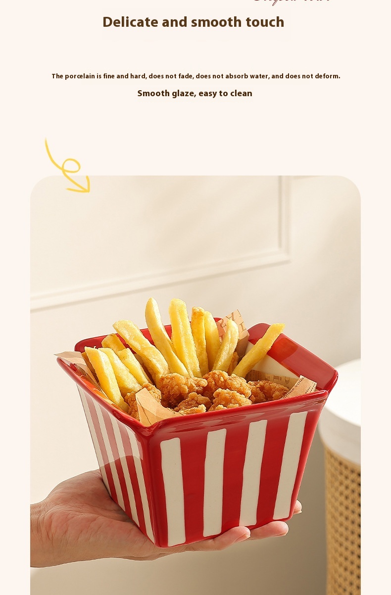 Title 8, Ceramic Popcorn Bowl French Fries Shape Snack F...