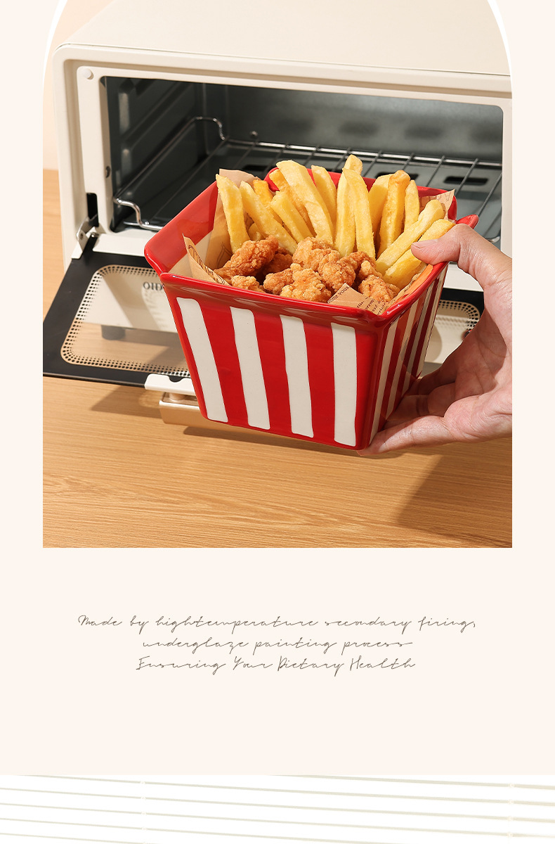 Title 10, Ceramic Popcorn Bowl French Fries Shape Snack F...