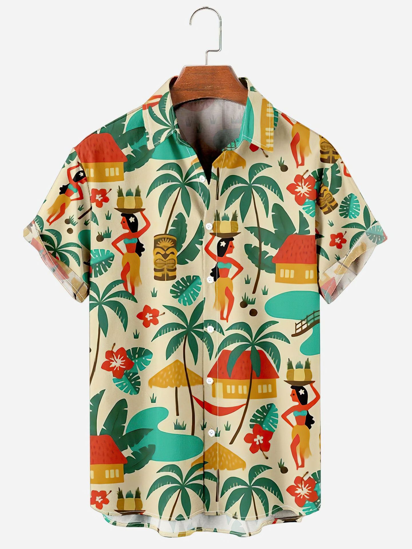 Title 5, Mens Printed Hawaiian Shirt Holiday Seaside Ca...