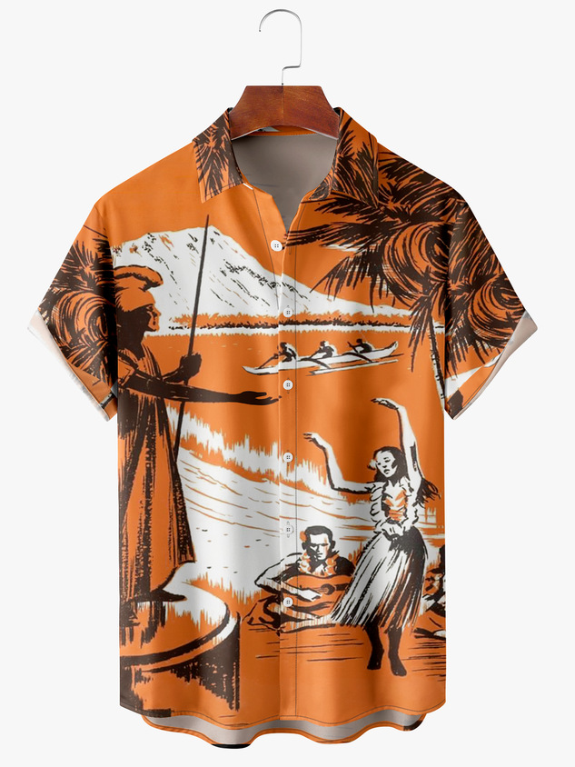 Title 8, Mens Printed Hawaiian Shirt Holiday Seaside Ca...